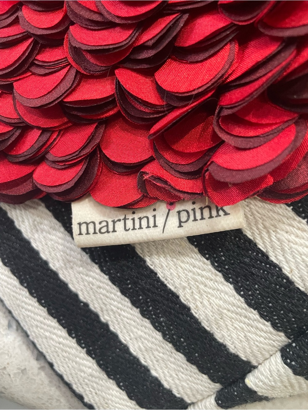 Handmade by Martini Pink Striped Tote Bag with dimensional Red Heart and Rose. - Picture 10 of 12
